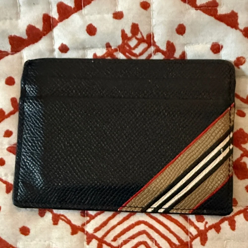Burberry Black and Tan Striped Card Holder